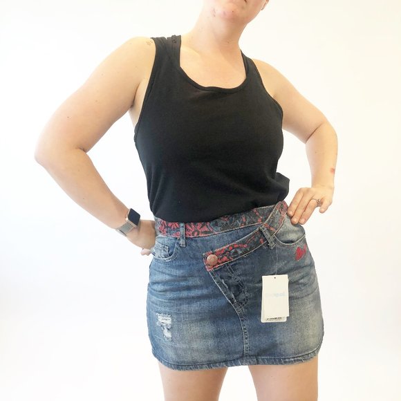 Desigual Dresses & Skirts - Desigual Printed Denim Distressed Mini Skirt 2